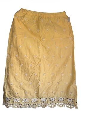 NWT Old Navy Yellow Eyelet Midi Skirt with Scalloped Hem